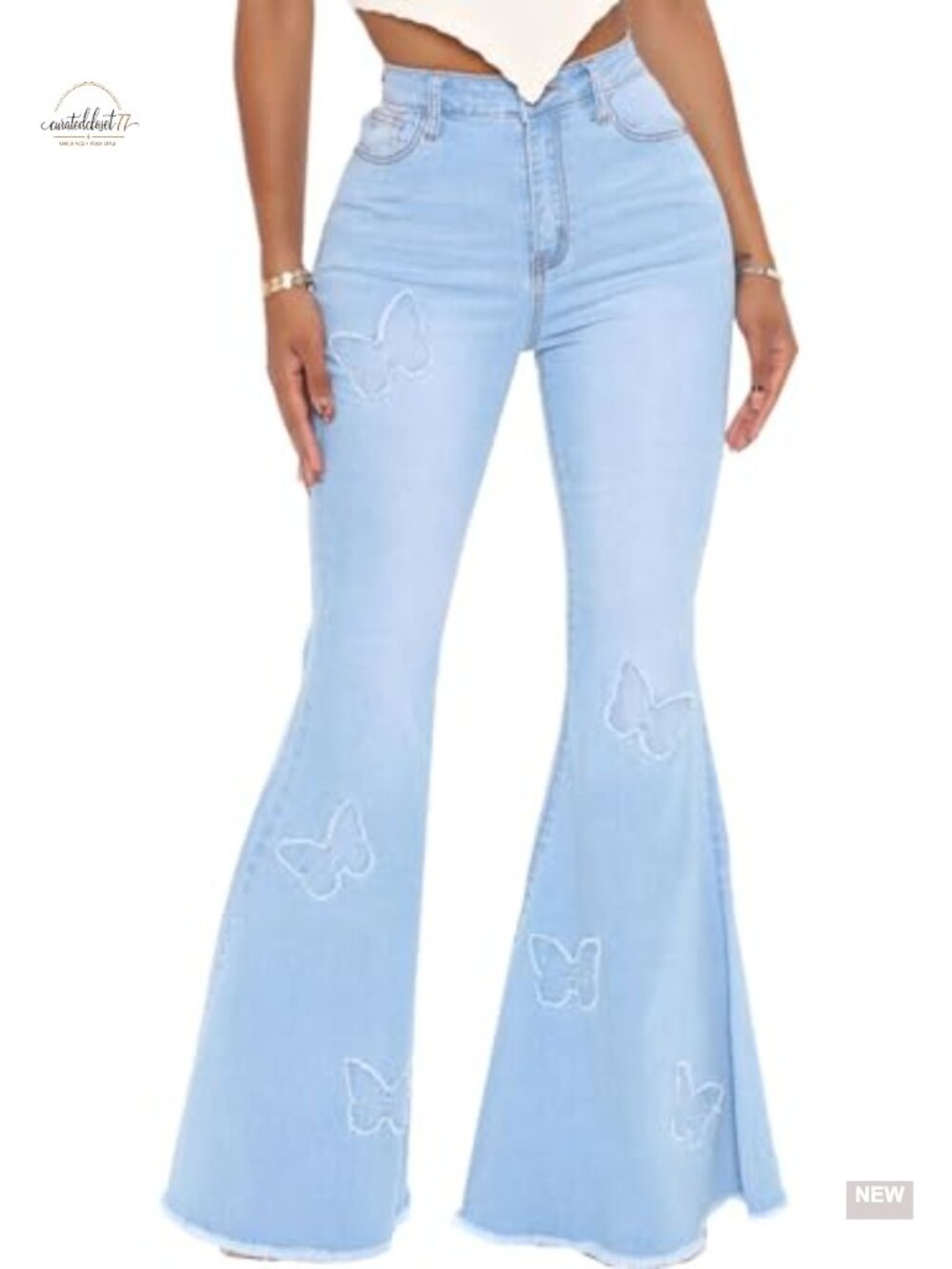 High Waisted Destroyed Flare Jeans Raw Hem Denim Pants
